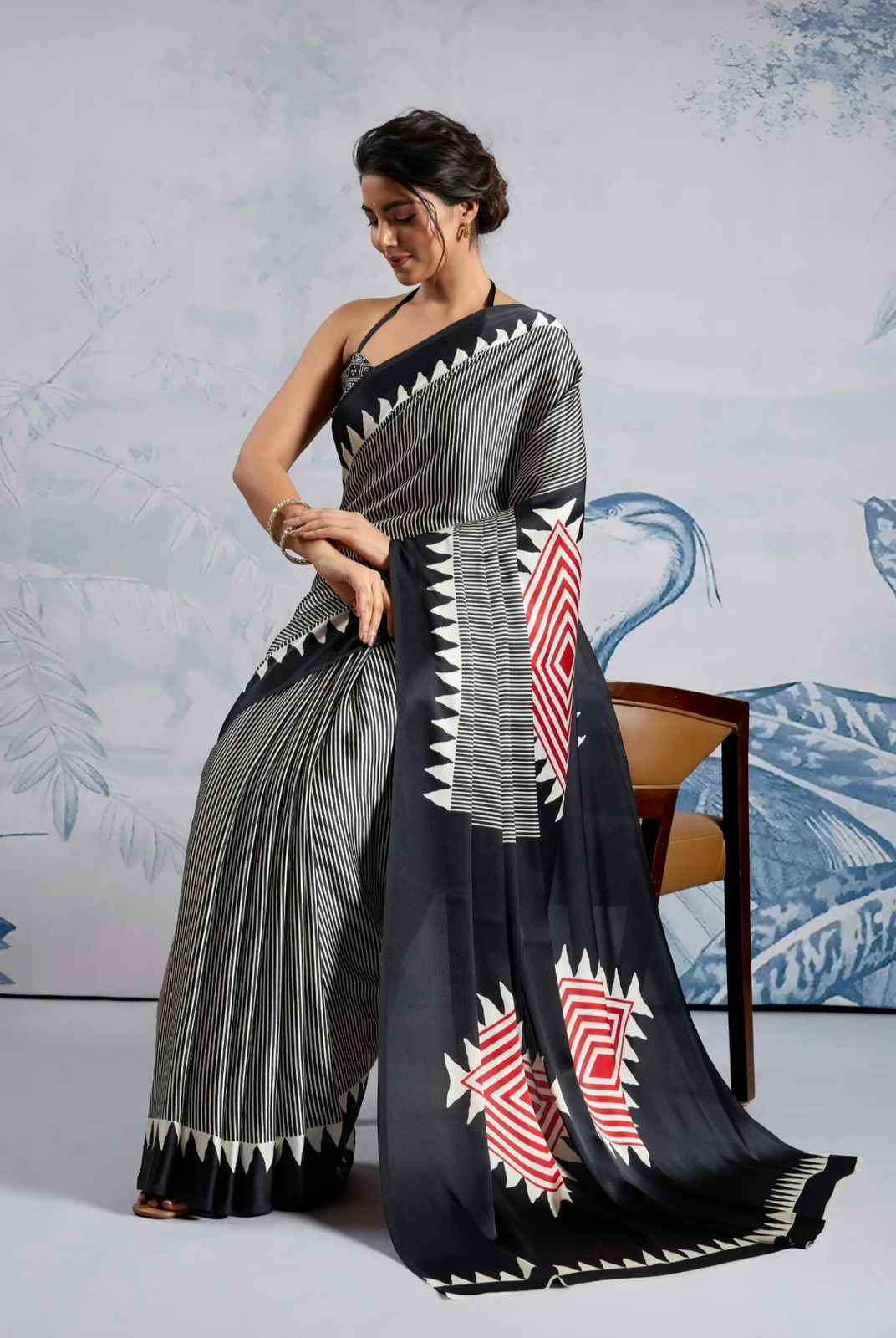 ORIGINAL JAPAN SATIN WITH DIGITAL PRINT SAREE 1 AT WHOLESALE PRICE