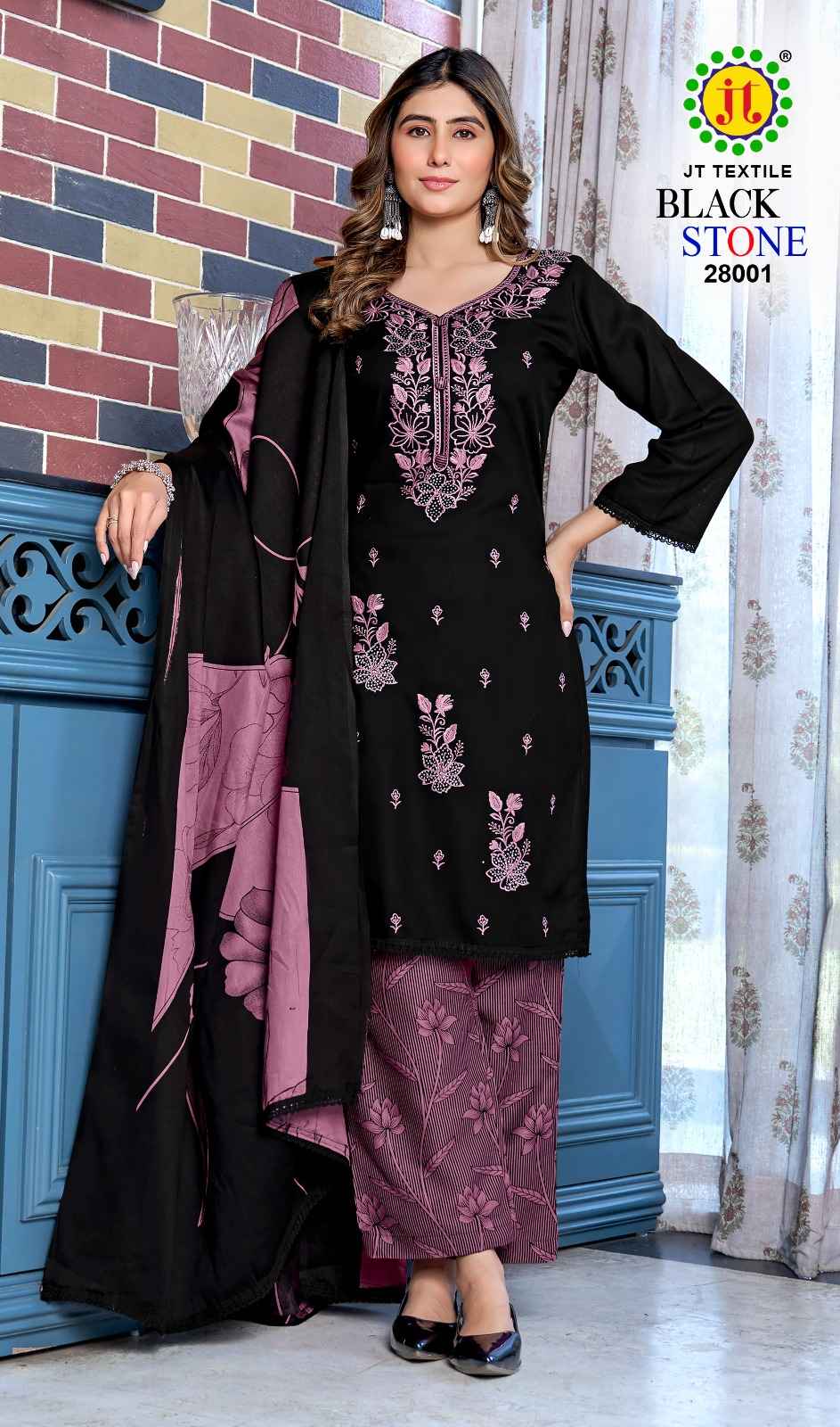 JT BLACK STONE VOL-28 RAYON PREMIUM WORK DRESS MATERIAL AT WHOLESALE PRICE
