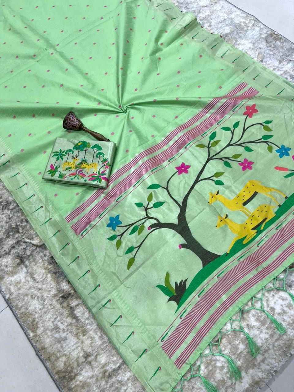 KHADI RAW SILK MUNIYA PAITHANI RICH ZARI WEAVING SAREE 1 AT WHOLESALE PRICE  