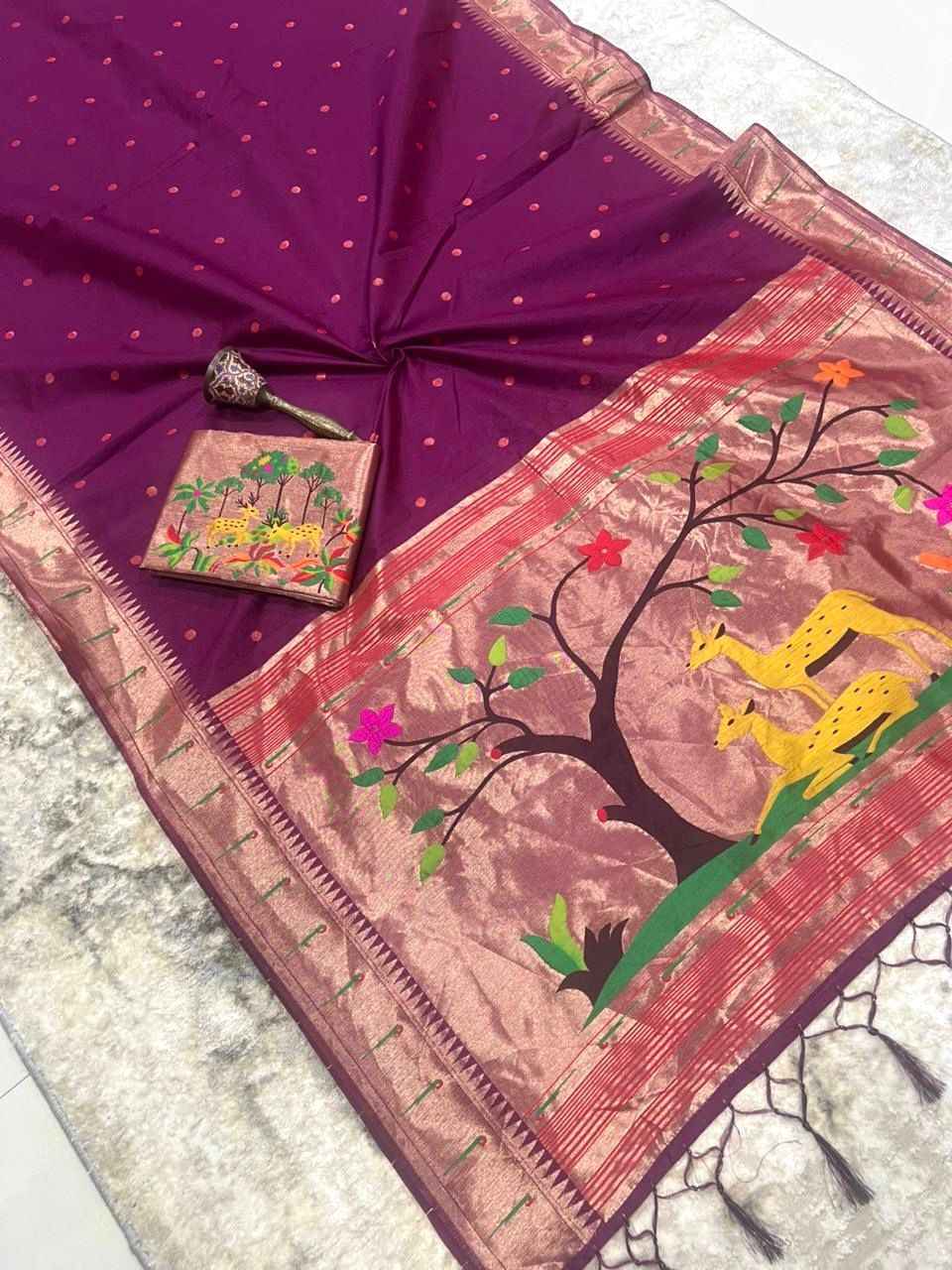 KHADI RAW SILK MUNIYA PAITHANI RICH ZARI WEAVING SAREE 1 AT WHOLESALE PRICE  