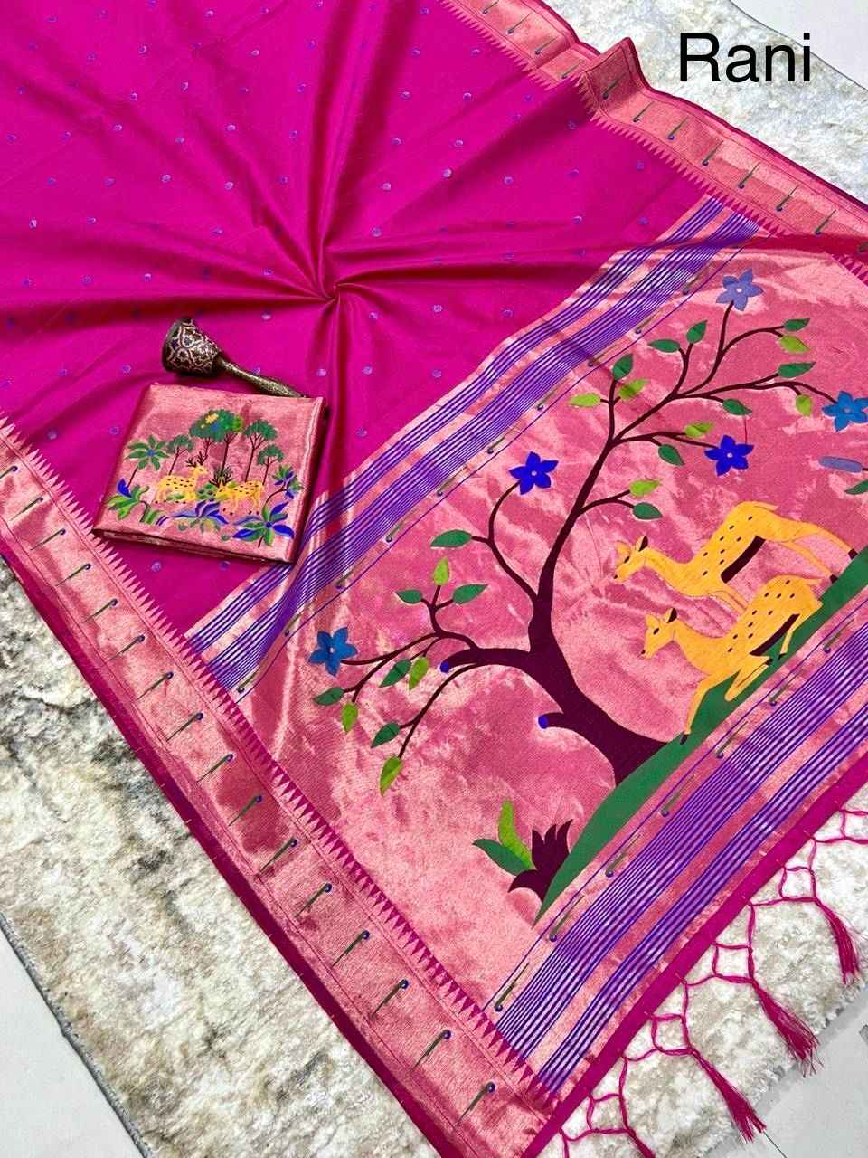 KHADI RAW SILK MUNIYA PAITHANI RICH ZARI WEAVING SAREE 1 AT WHOLESALE PRICE  