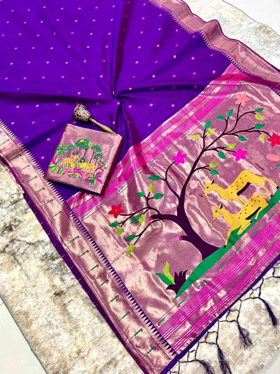 KHADI RAW SILK MUNIYA PAITHANI RICH ZARI WEAVING SAREE 1 AT WHOLESALE PRICE  