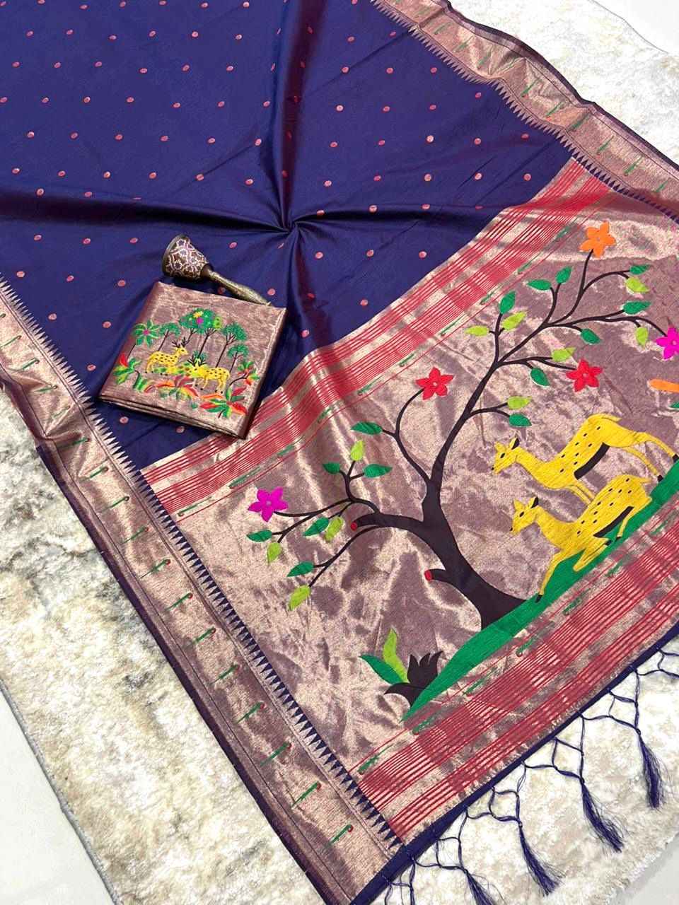 KHADI RAW SILK MUNIYA PAITHANI RICH ZARI WEAVING SAREE 1 AT WHOLESALE PRICE  