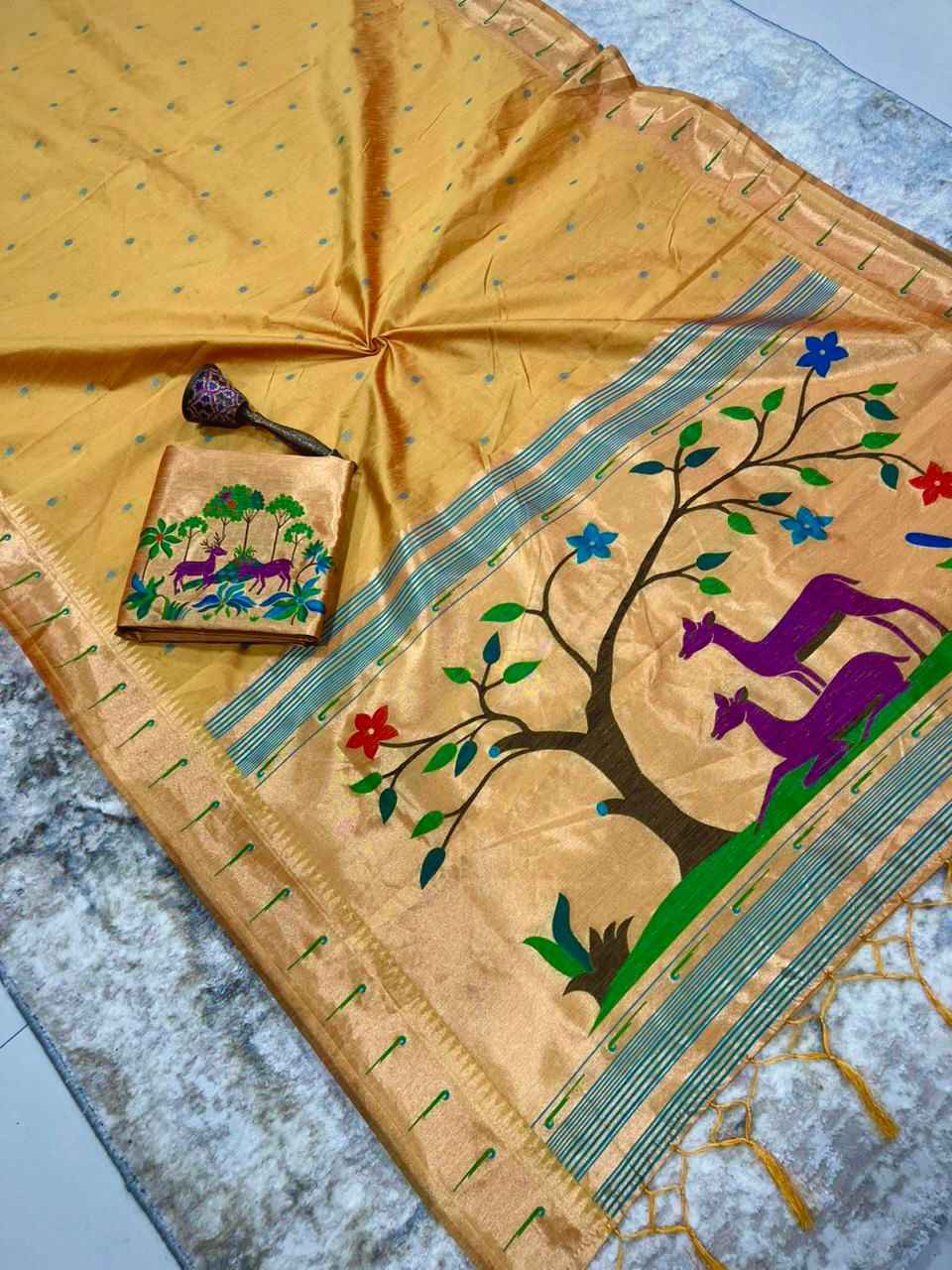 KHADI RAW SILK MUNIYA PAITHANI RICH ZARI WEAVING SAREE 1 AT WHOLESALE PRICE  