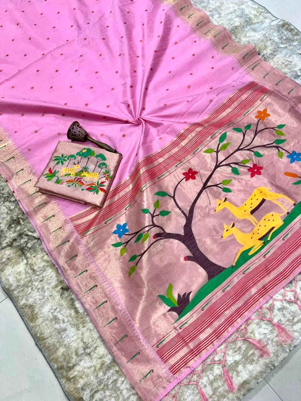 KHADI RAW SILK MUNIYA PAITHANI RICH ZARI WEAVING SAREE 1 AT WHOLESALE PRICE  