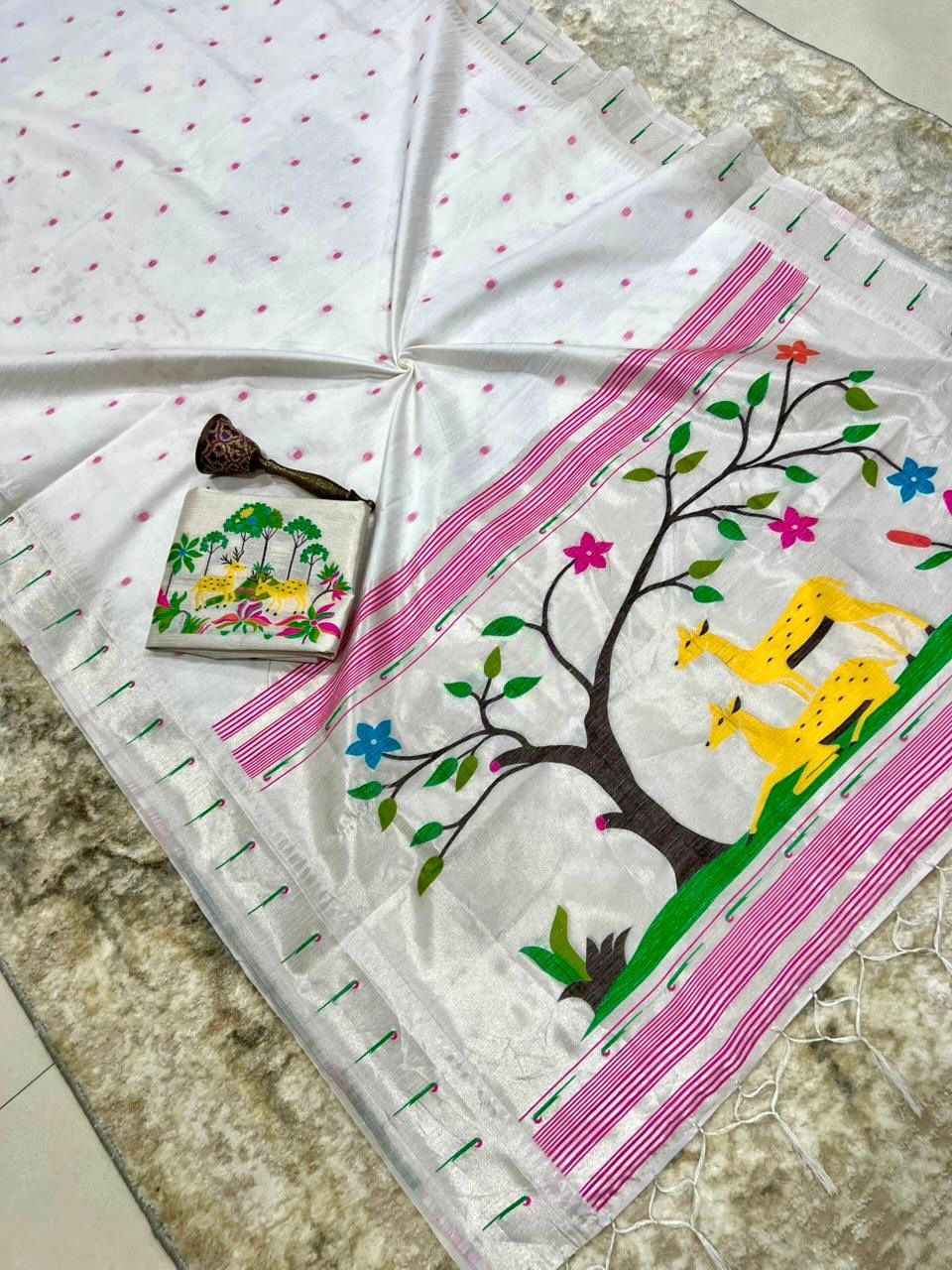 KHADI RAW SILK MUNIYA PAITHANI RICH ZARI WEAVING SAREE 1 AT WHOLESALE PRICE  