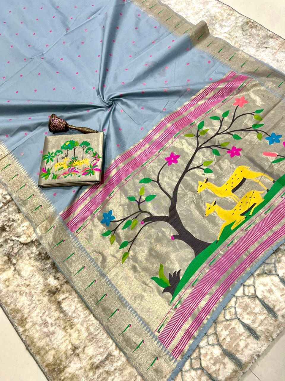 KHADI RAW SILK MUNIYA PAITHANI RICH ZARI WEAVING SAREE 1 AT WHOLESALE PRICE  