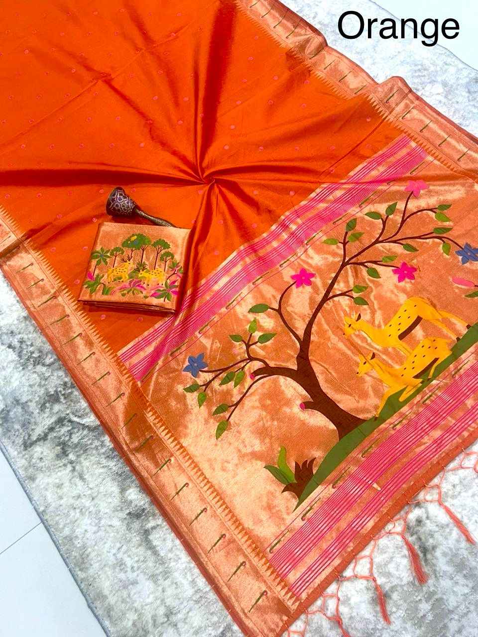 KHADI RAW SILK MUNIYA PAITHANI RICH ZARI WEAVING SAREE 1 AT WHOLESALE PRICE  