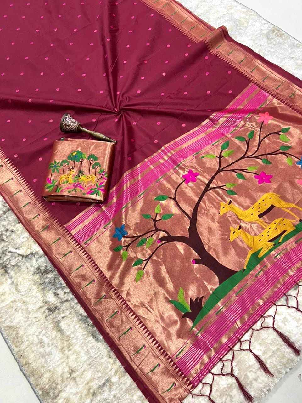 KHADI RAW SILK MUNIYA PAITHANI RICH ZARI WEAVING SAREE 1 AT WHOLESALE PRICE  