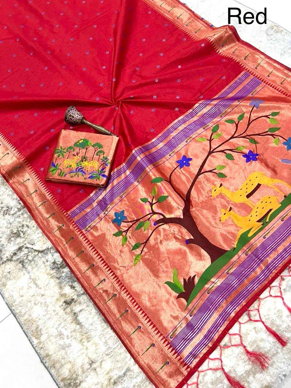 KHADI RAW SILK MUNIYA PAITHANI RICH ZARI WEAVING SAREE 1 AT WHOLESALE PRICE  