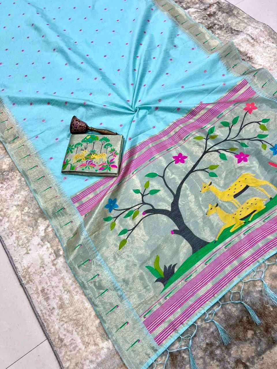 KHADI RAW SILK MUNIYA PAITHANI RICH ZARI WEAVING SAREE 1 AT WHOLESALE PRICE  