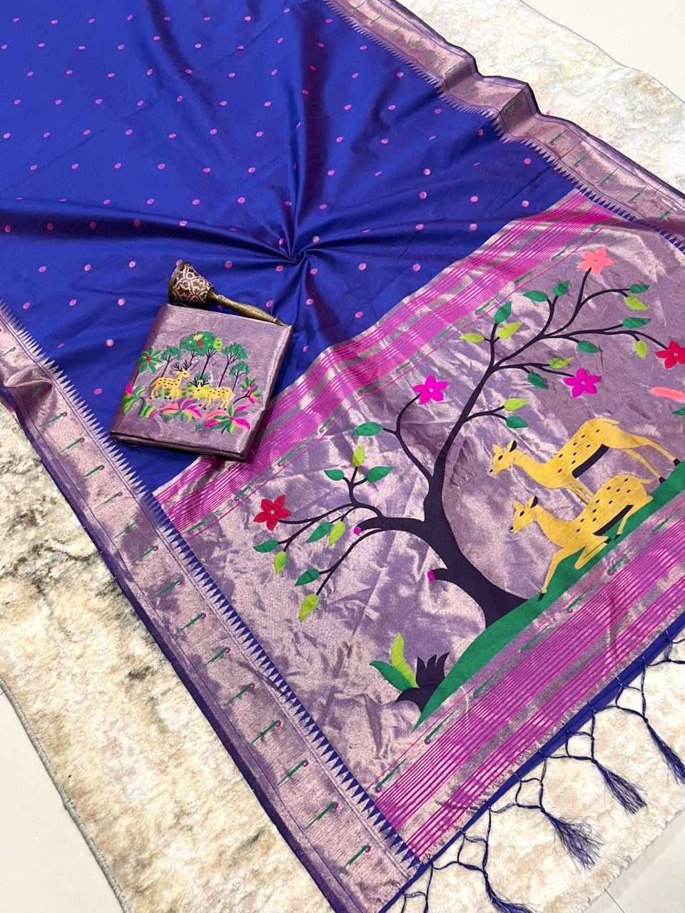 KHADI RAW SILK MUNIYA PAITHANI RICH ZARI WEAVING SAREE 1 AT WHOLESALE PRICE  