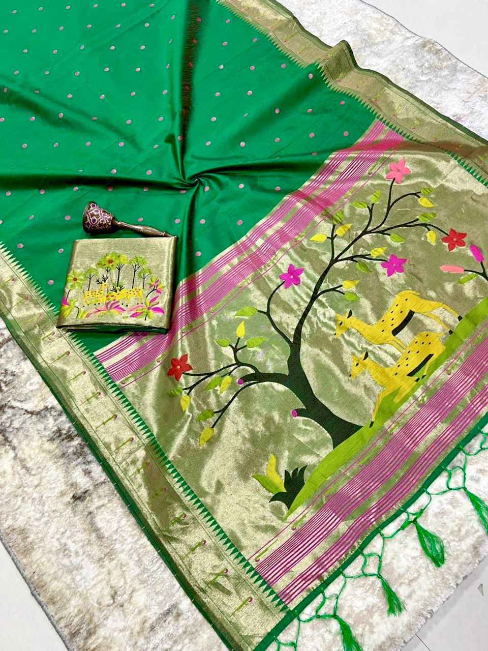 KHADI RAW SILK MUNIYA PAITHANI RICH ZARI WEAVING SAREE 1 AT WHOLESALE PRICE  