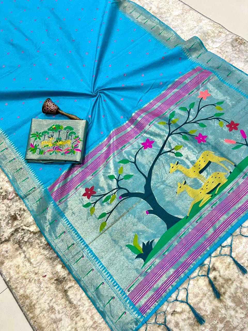 KHADI RAW SILK MUNIYA PAITHANI RICH ZARI WEAVING SAREE 1 AT WHOLESALE PRICE  