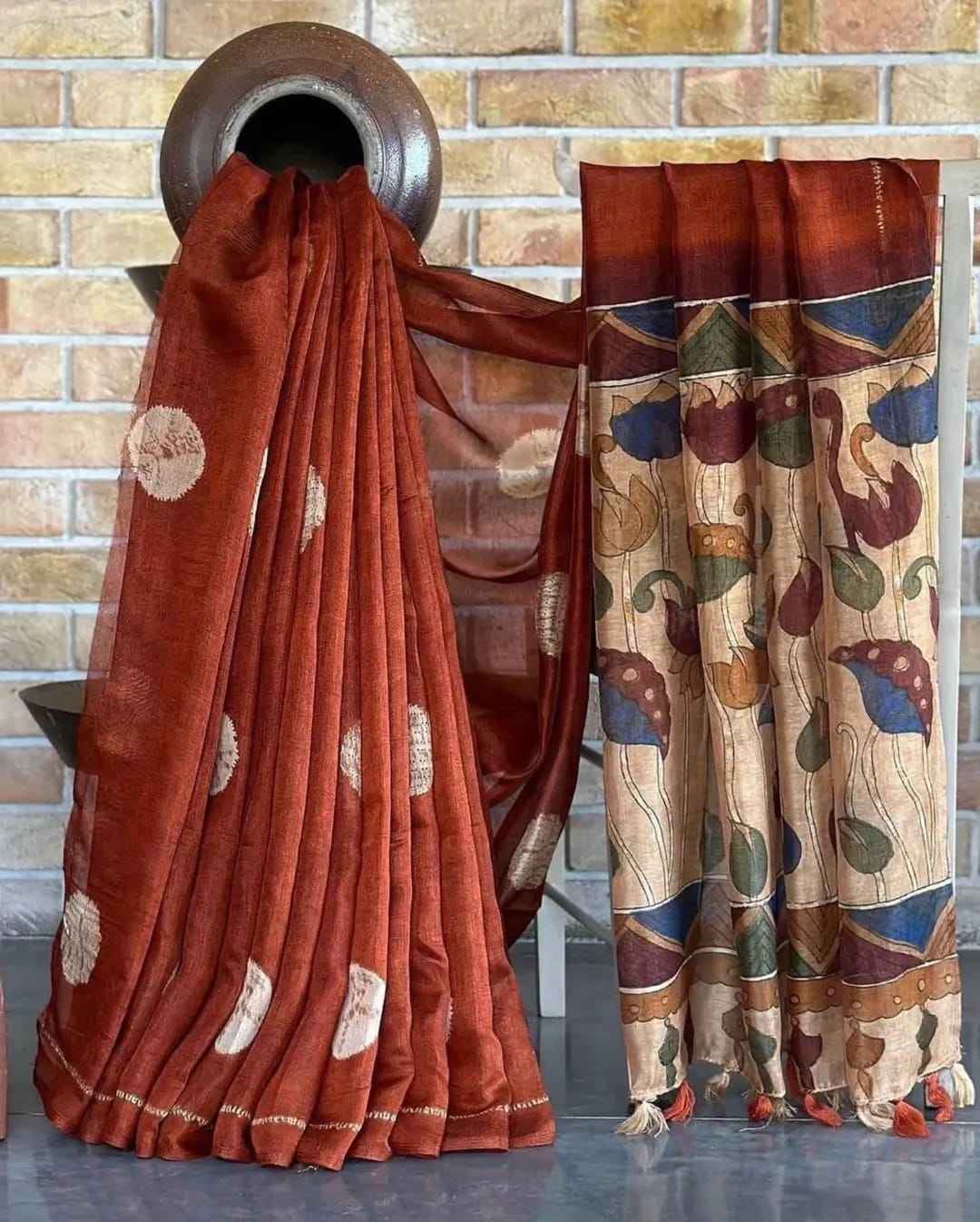 LINEN DIGITAL KALAMKARI PRINT SAREE AT WHOLESALE PRICE