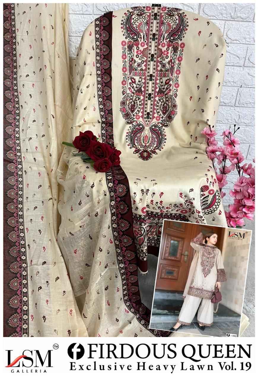 LSM FIRDOUS QUEEN VOL-19 EXCLUSIVE HEAVY LAWN DRESS MATERIAL AT WHOLESALE PRICE