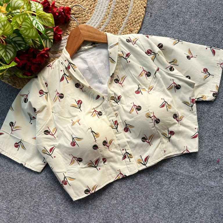 OFF WHITE MAGIC COTTON PRINTED READYMADE BLOUSE AT WHOLESALE PRICE  