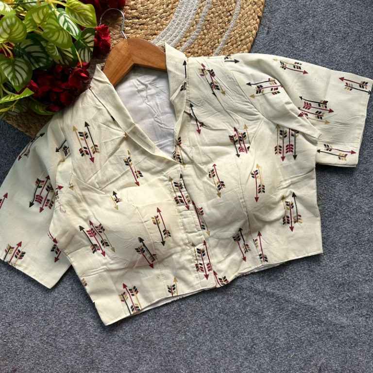 OFF WHITE MAGIC COTTON PRINTED READYMADE BLOUSE AT WHOLESALE PRICE  