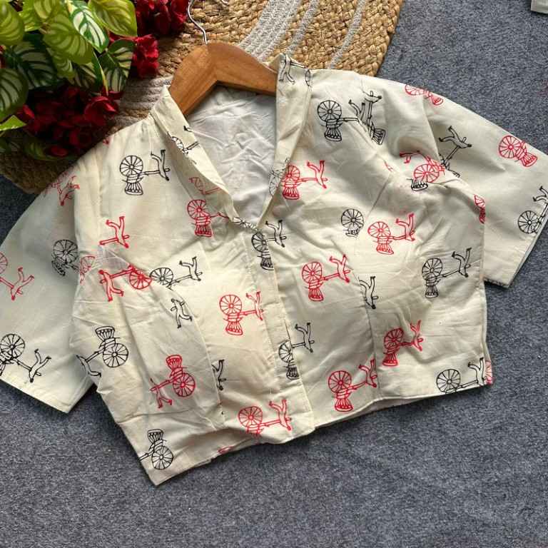 OFF WHITE MAGIC COTTON PRINTED READYMADE BLOUSE AT WHOLESALE PRICE  
