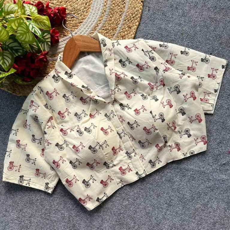 OFF WHITE MAGIC COTTON PRINTED READYMADE BLOUSE AT WHOLESALE PRICE  