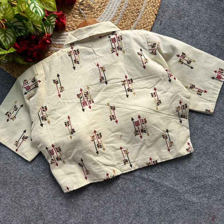 OFF WHITE MAGIC COTTON PRINTED READYMADE BLOUSE AT WHOLESALE PRICE  