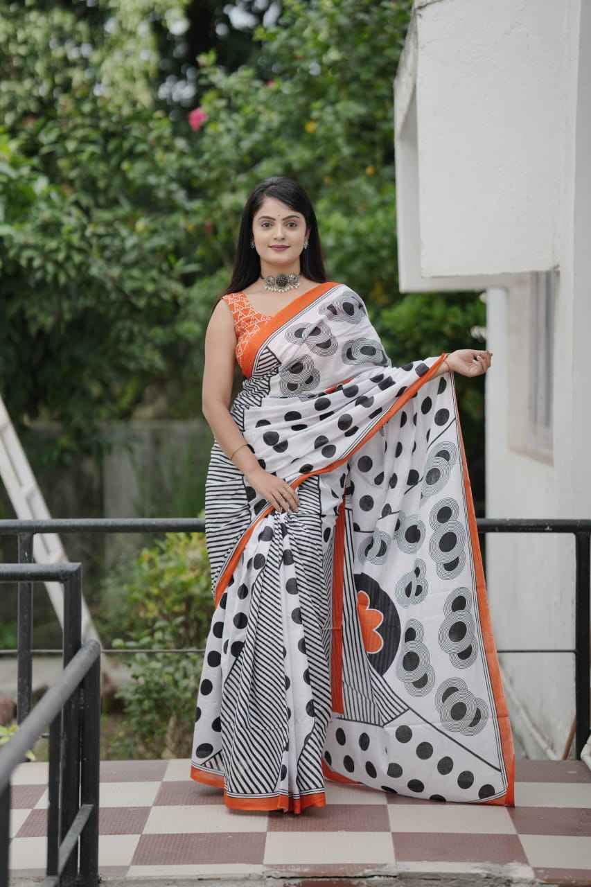 BAGRU BLOCK PRINT MAL MAL COTTON PRINTED SAREE AT WHOLESALE PRICE  