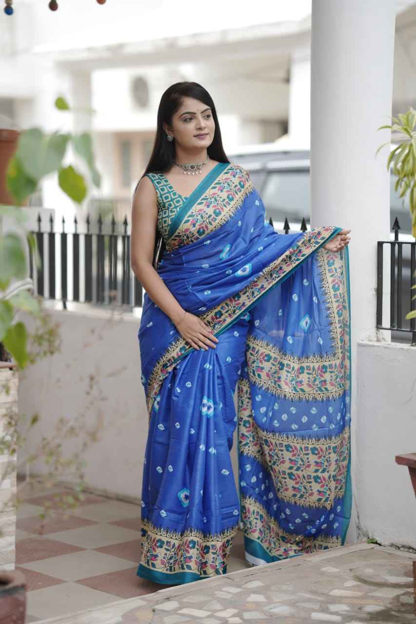 BAGRU BLOCK PRINT MAL MAL COTTON PRINTED SAREE AT WHOLESALE PRICE  