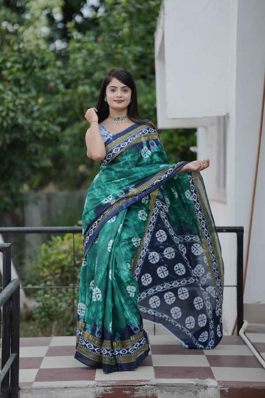 BAGRU BLOCK PRINT MAL MAL COTTON PRINTED SAREE AT WHOLESALE PRICE  