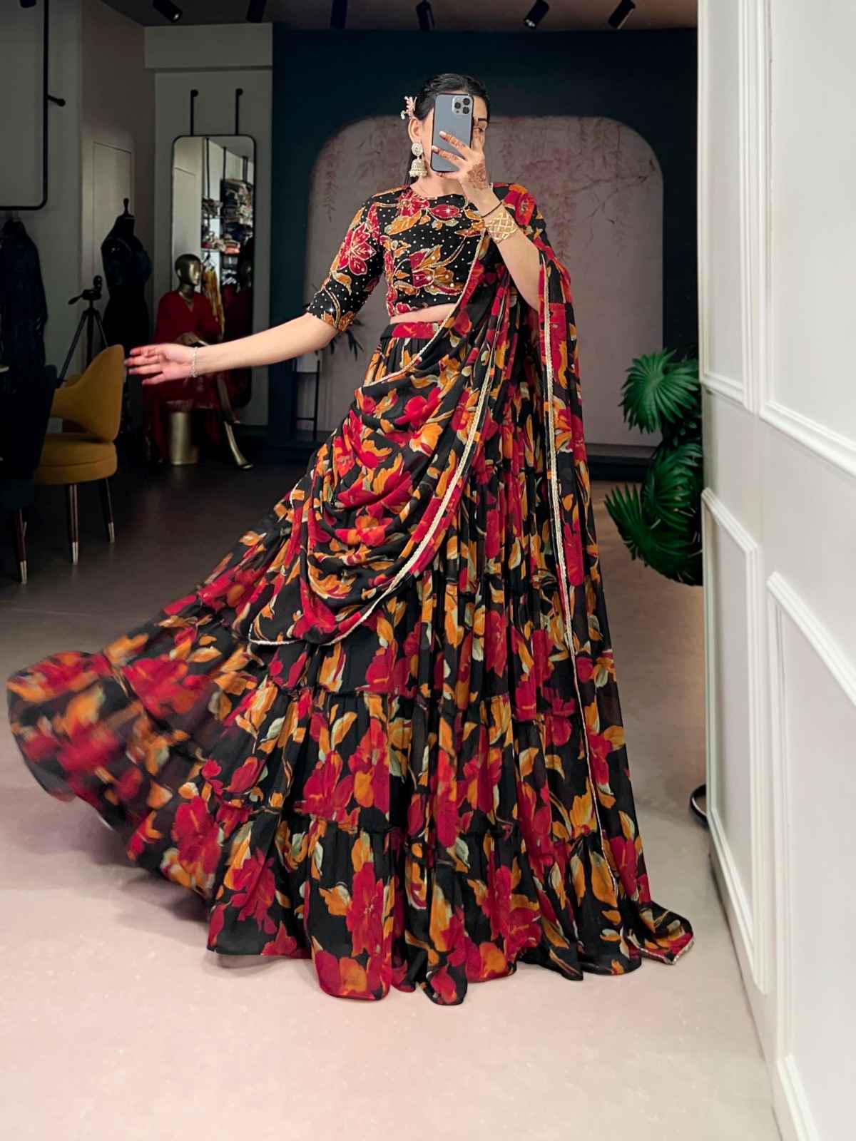 MARBLE FLORAL PRINTED LEHENGA CHOLI AT WHOLESALE PRICE  