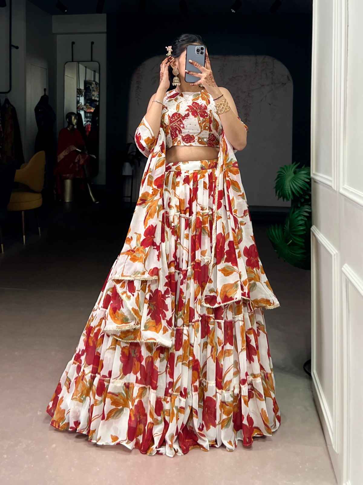 MARBLE FLORAL PRINTED LEHENGA CHOLI AT WHOLESALE PRICE  