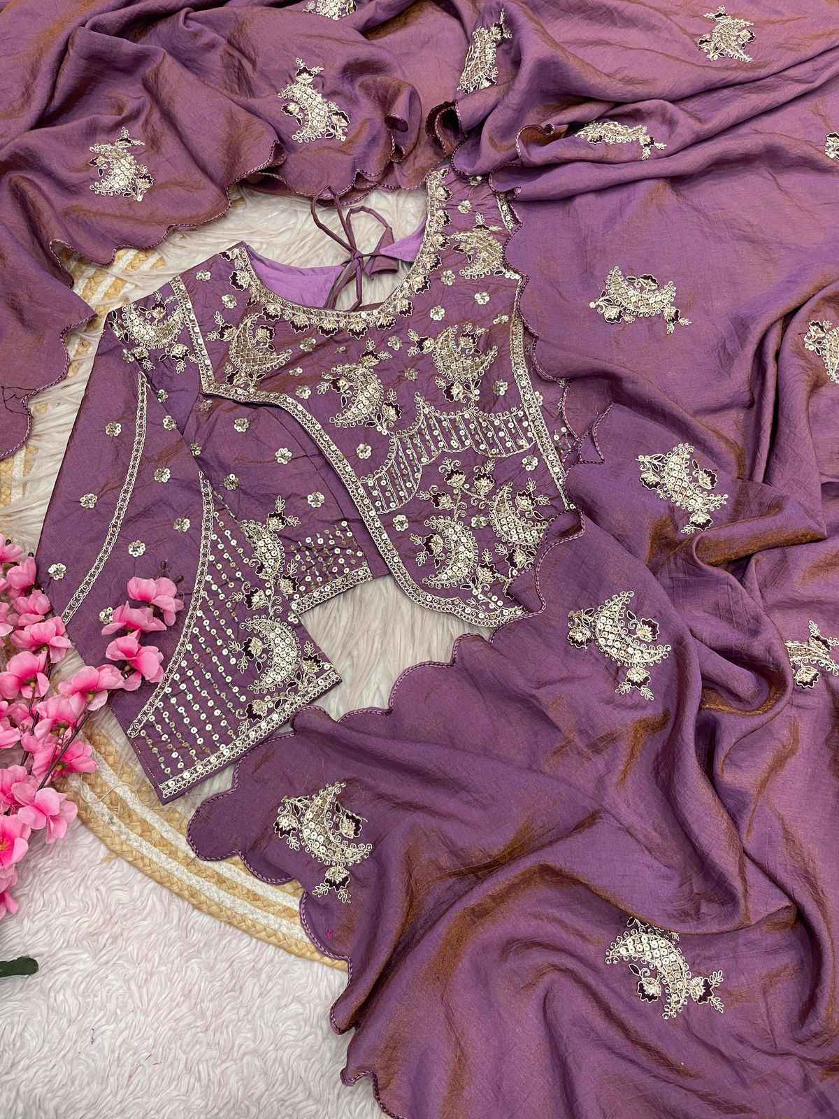 NC SATTIN TWO TON DESIGNER BEEDS WORK SAREE AT WHOLESALE PRICE  