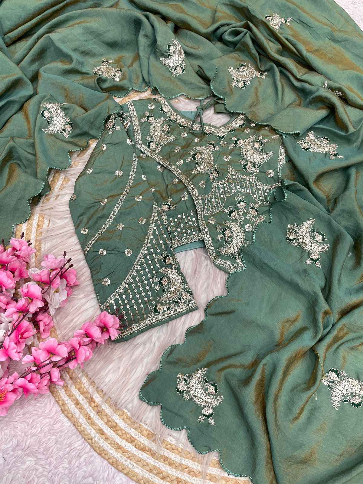 NC SATTIN TWO TON DESIGNER BEEDS WORK SAREE AT WHOLESALE PRICE  