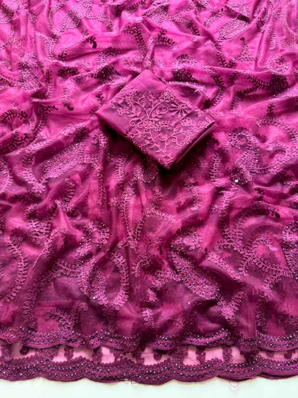 SOFT BUTTERFLY NET HEAVY THREAD AND DIAMOND WORK SAREE AT WHOLESALE PRICE 