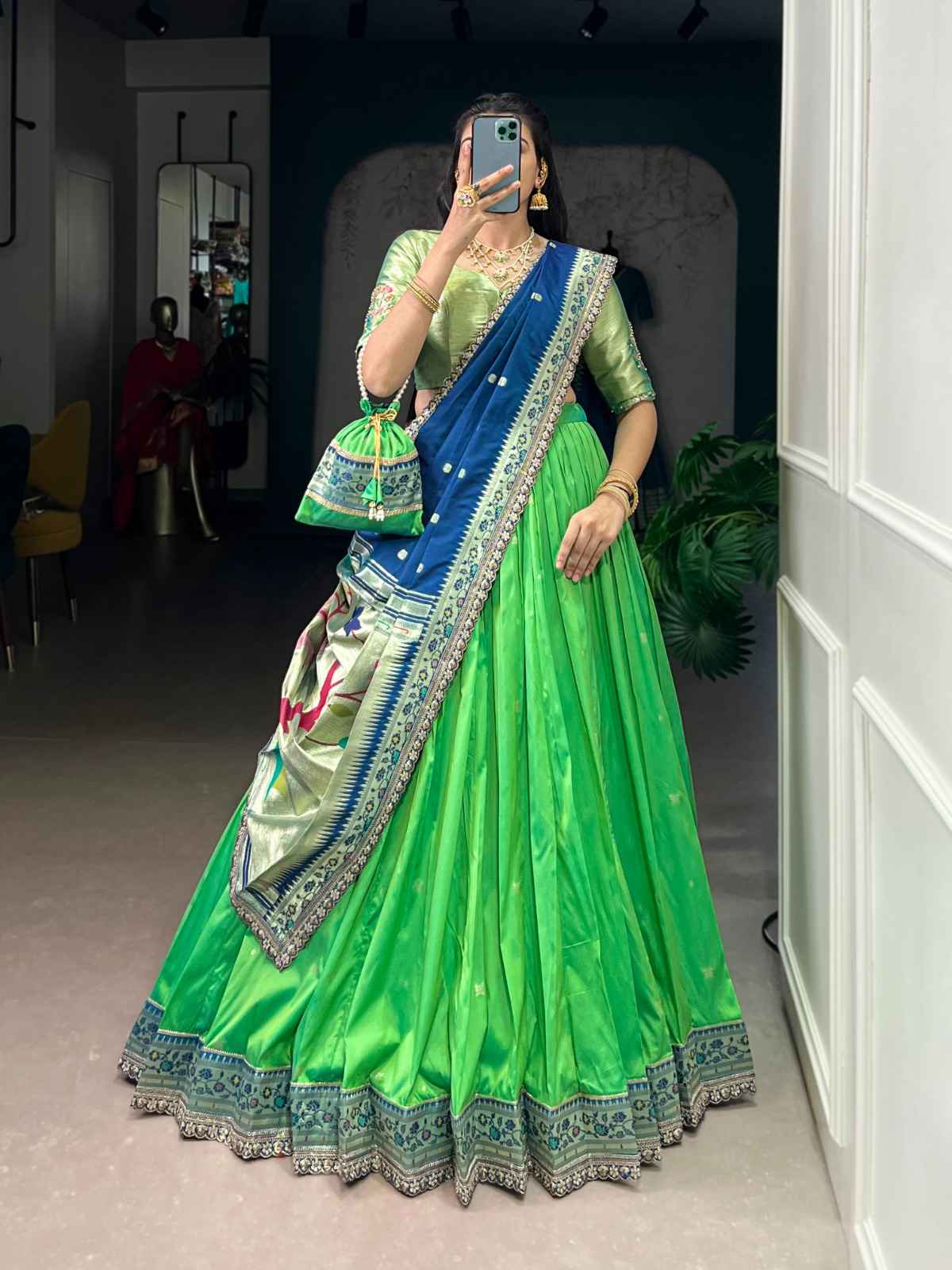 PAITHANI SOFT SILK ZARI WEAVING SEQUENCE WORK LEHENGA CHOLI AT WHOLESALE PRICE