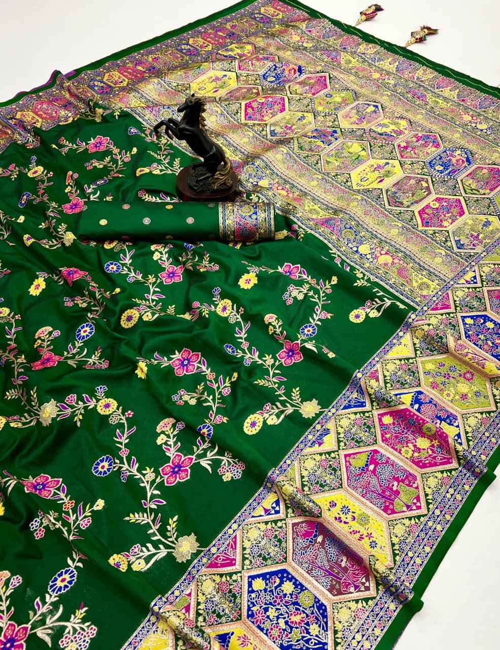 PASHMINA SILK KASHMIRI RICH MEENAKARI WOVEN SAREE AT WHOLESALE PRICE  