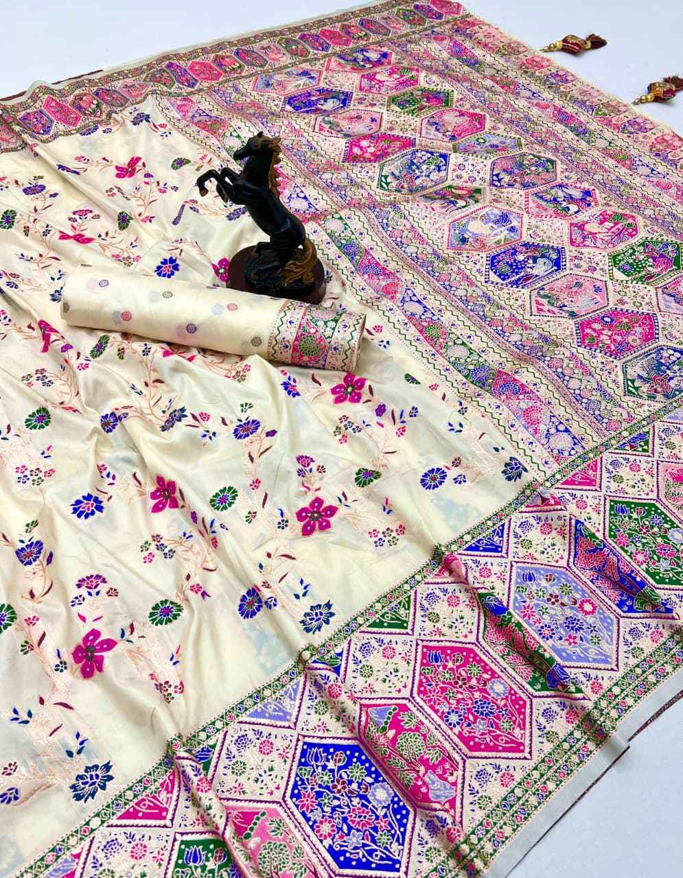 PASHMINA SILK KASHMIRI RICH MEENAKARI WOVEN SAREE AT WHOLESALE PRICE  