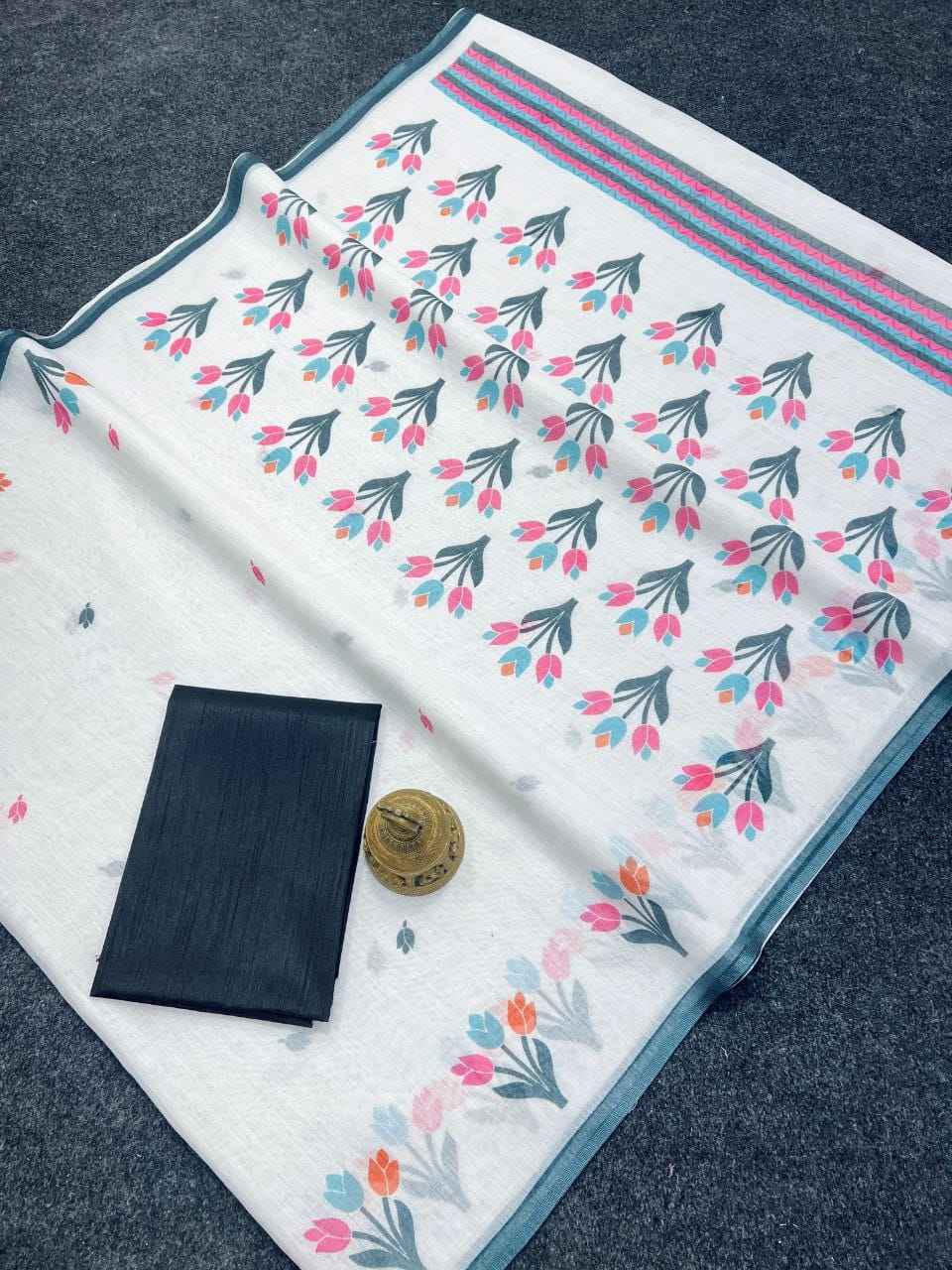 PLAIN LINEN DIGITAL PRINTED SAREE CODE MG545 AT WHOLESALE PRICE