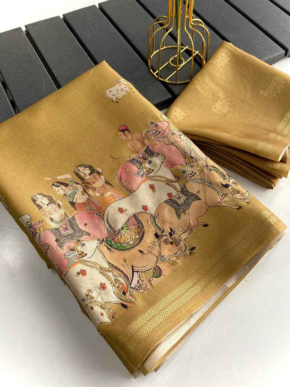 PREMIUM DOLA SILK PRINT WITH ZARI WEAVES SAREE AT WHOLESALE PRICE 