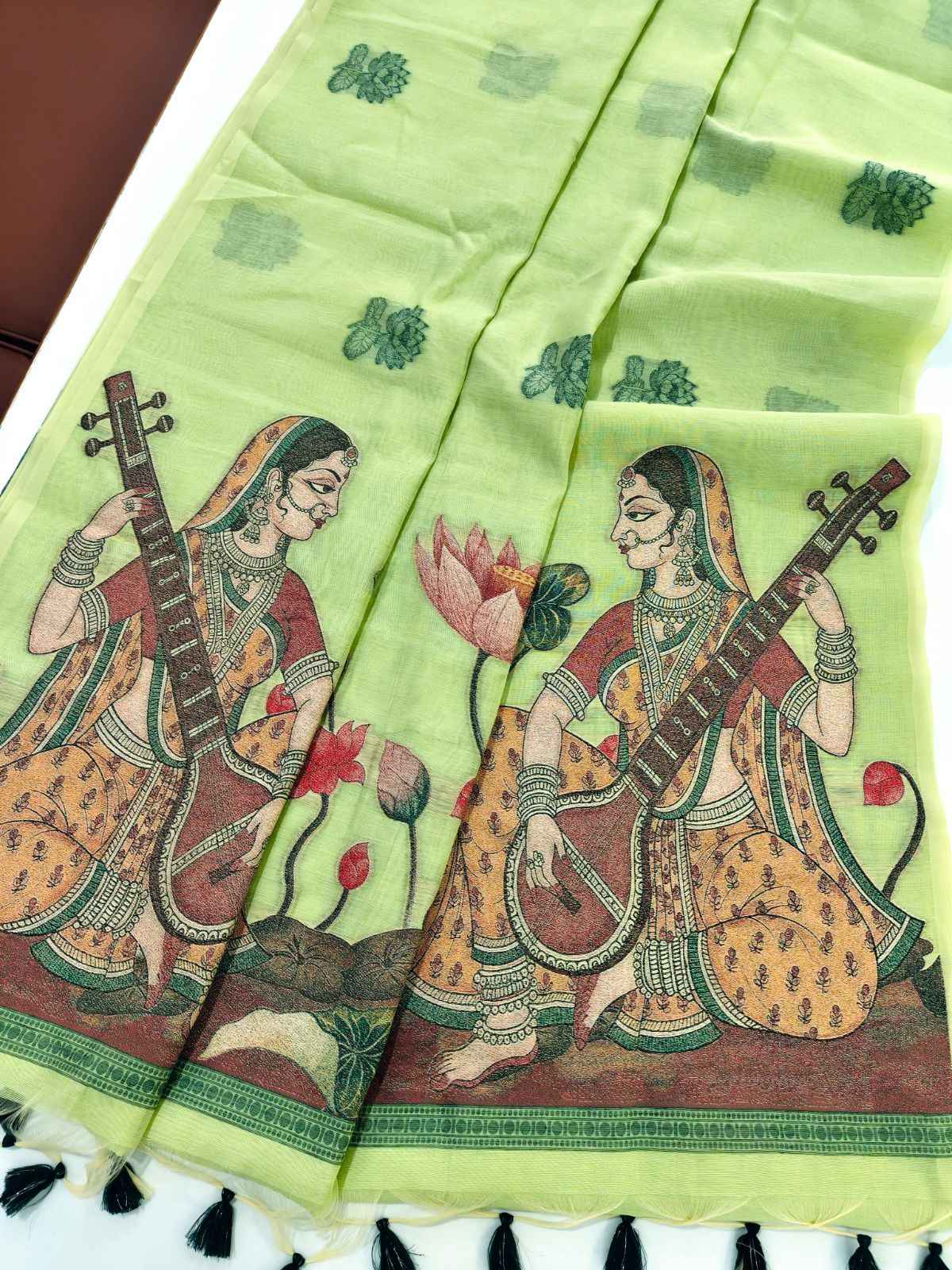 PREMIUM SOFT CHANDERI COTTON TRADITIONAL MITHILA PATTERN WEAVING SAREE  AT WHOLESALE PRICE