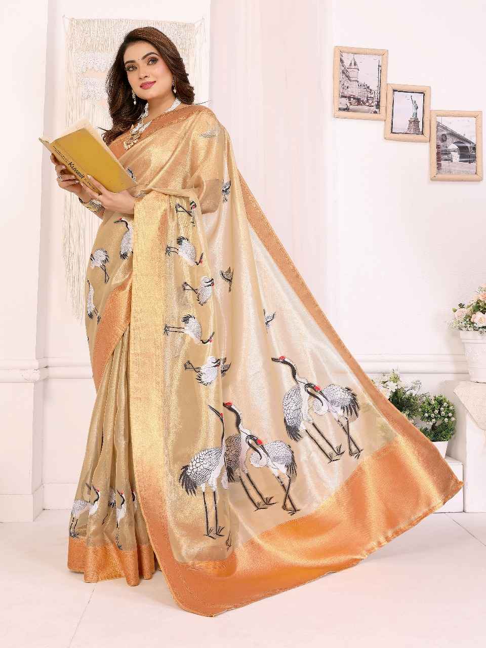 PREMIUM TISSUE SILK CRANE WOVEN SAREE AT WHOLESALE PRICE
