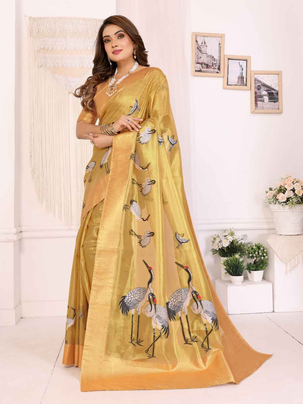 PREMIUM TISSUE SILK CRANE WOVEN SAREE AT WHOLESALE PRICE