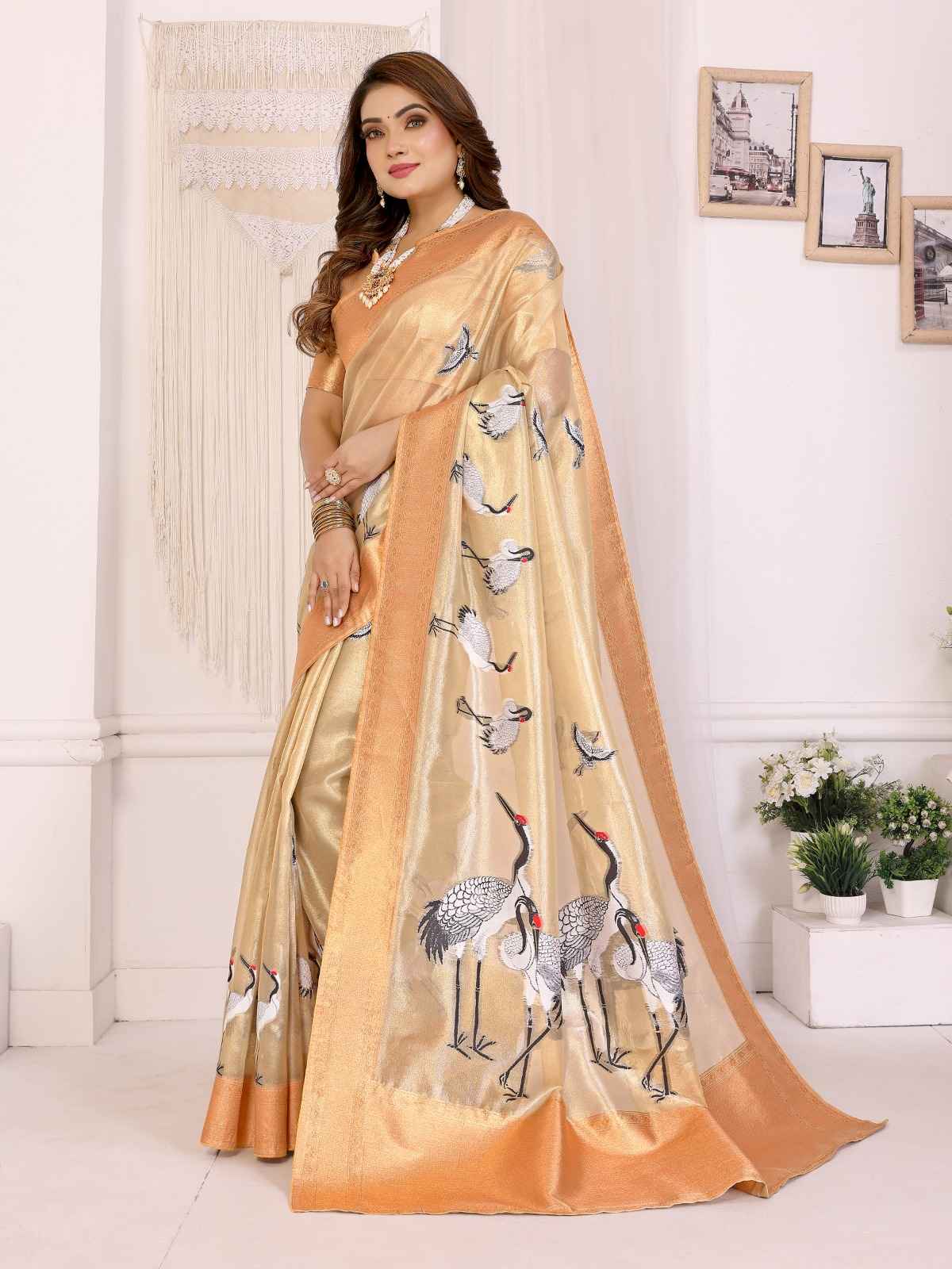 PREMIUM TISSUE SILK CRANE WOVEN SAREE AT WHOLESALE PRICE