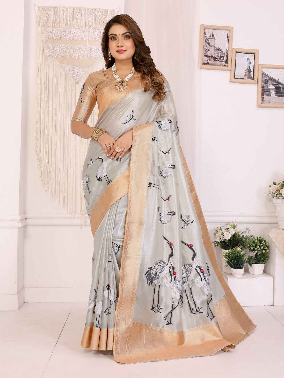 PREMIUM TISSUE SILK CRANE WOVEN SAREE AT WHOLESALE PRICE