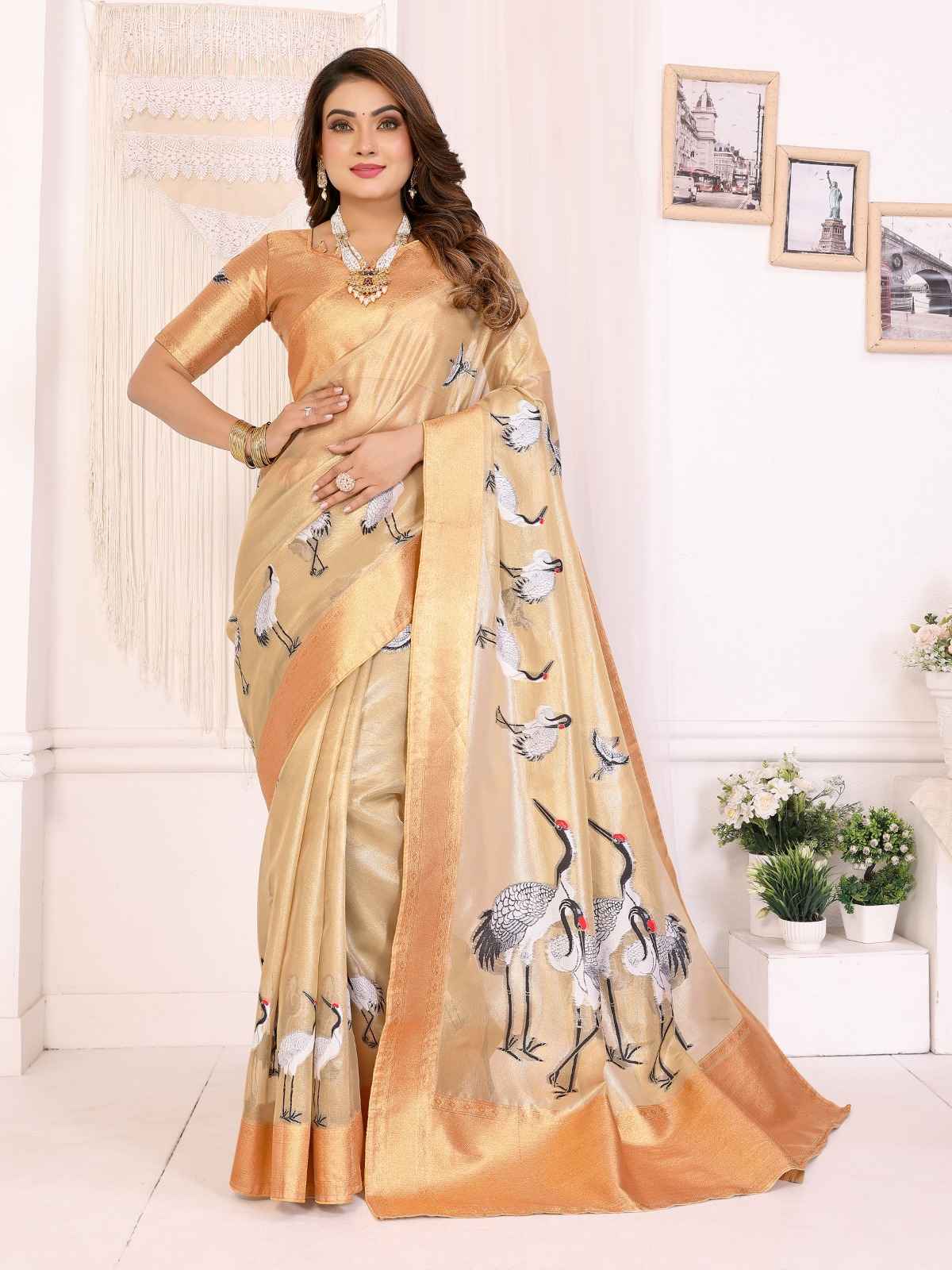 PREMIUM TISSUE SILK CRANE WOVEN SAREE AT WHOLESALE PRICE