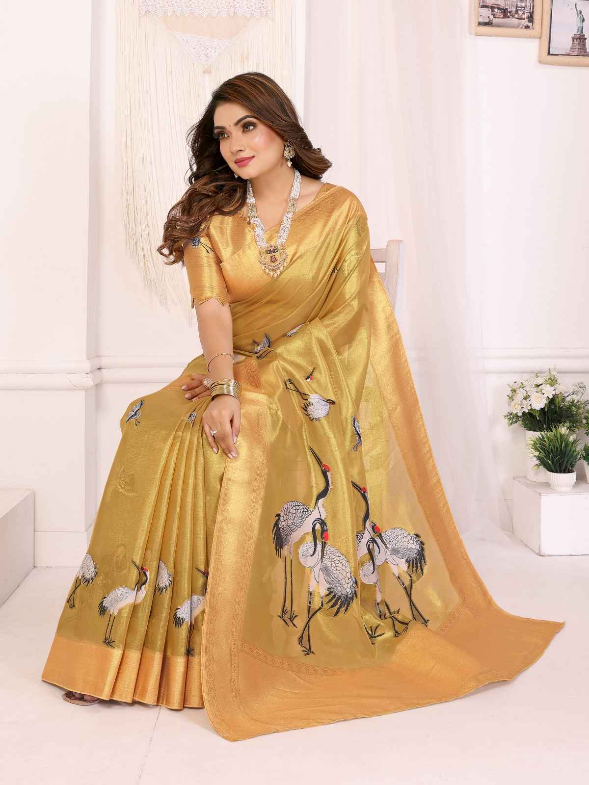 PREMIUM TISSUE SILK CRANE WOVEN SAREE AT WHOLESALE PRICE