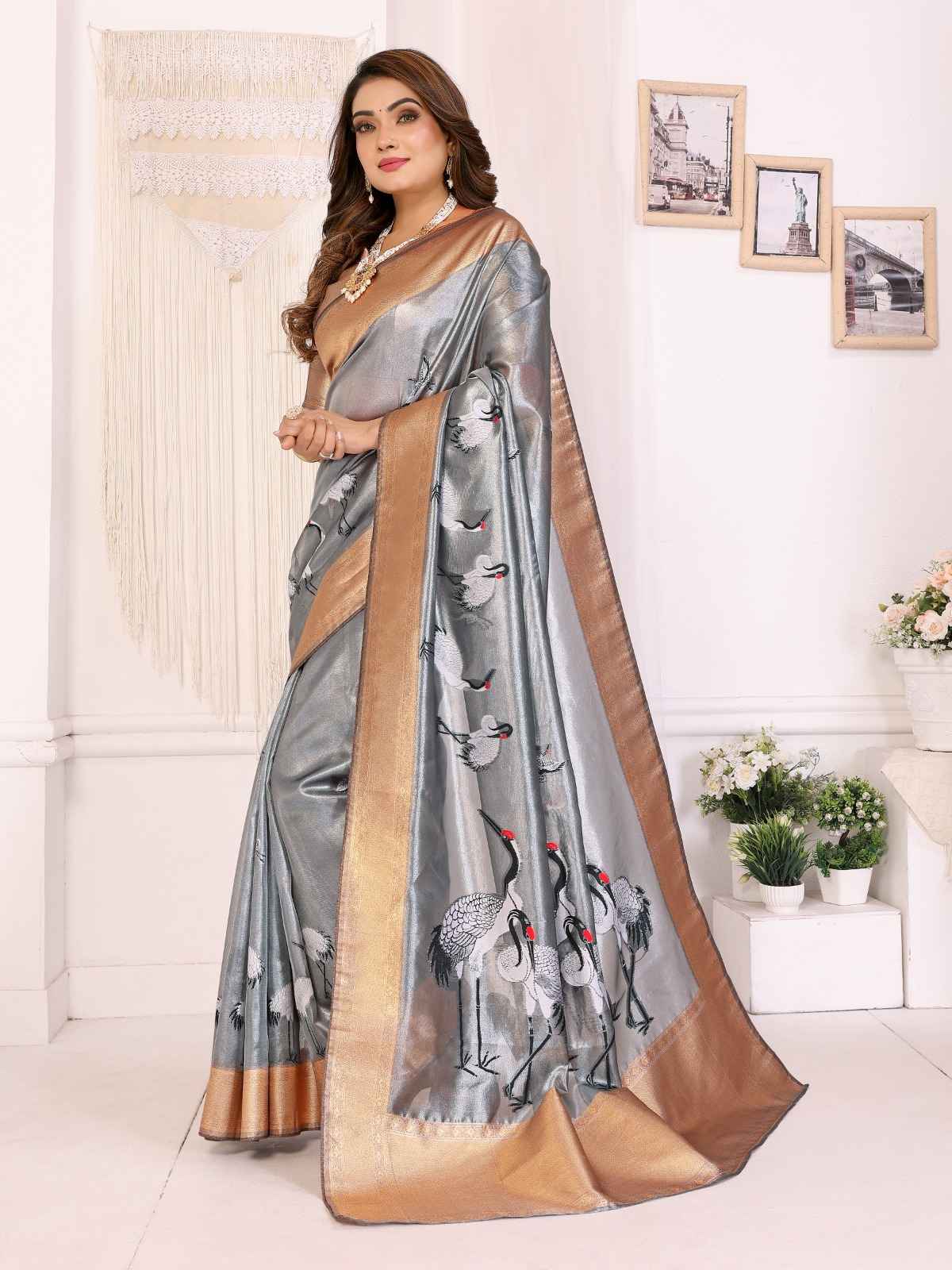 PREMIUM TISSUE SILK CRANE WOVEN SAREE AT WHOLESALE PRICE