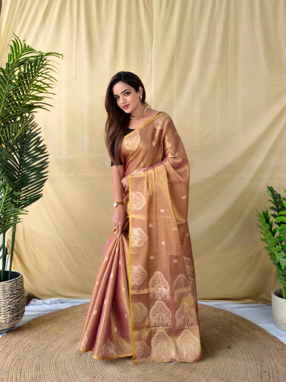 PREMIUM ZARI TISSUE WEAVING ELEPHANT PATTERN MOTIFS SAREE AT WHOLESALE PRICE
