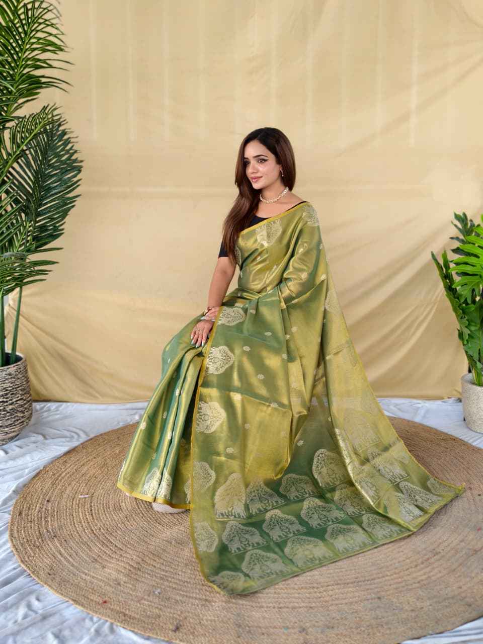 PREMIUM ZARI TISSUE WEAVING ELEPHANT PATTERN MOTIFS SAREE AT WHOLESALE PRICE