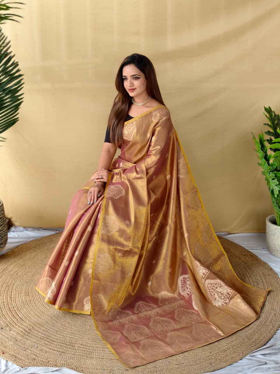 PREMIUM ZARI TISSUE WEAVING ELEPHANT PATTERN MOTIFS SAREE AT WHOLESALE PRICE