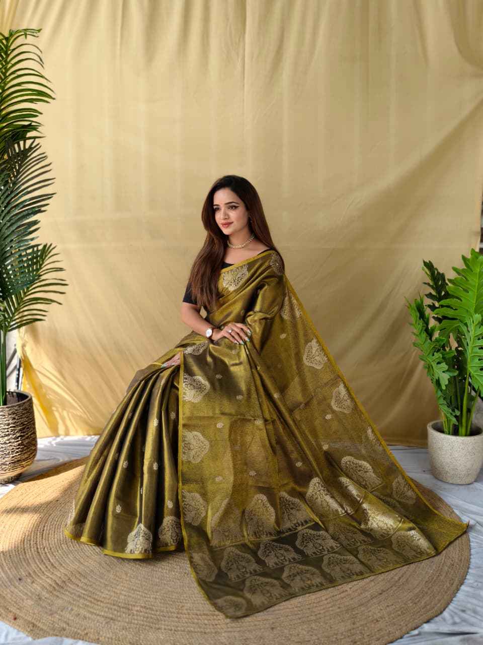 PREMIUM ZARI TISSUE WEAVING ELEPHANT PATTERN MOTIFS SAREE AT WHOLESALE PRICE